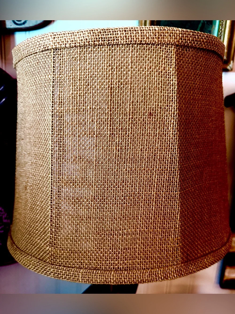 Vintage Oval Lined Burlap Washer Lampshade 8” Tall